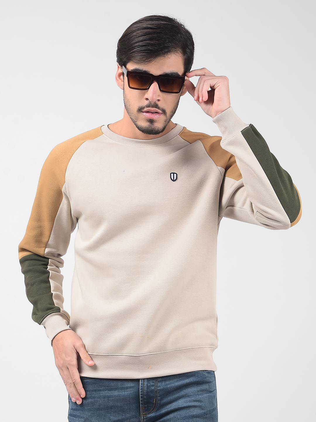 Numero Uno Men Color Block Beige Sweat Shirt